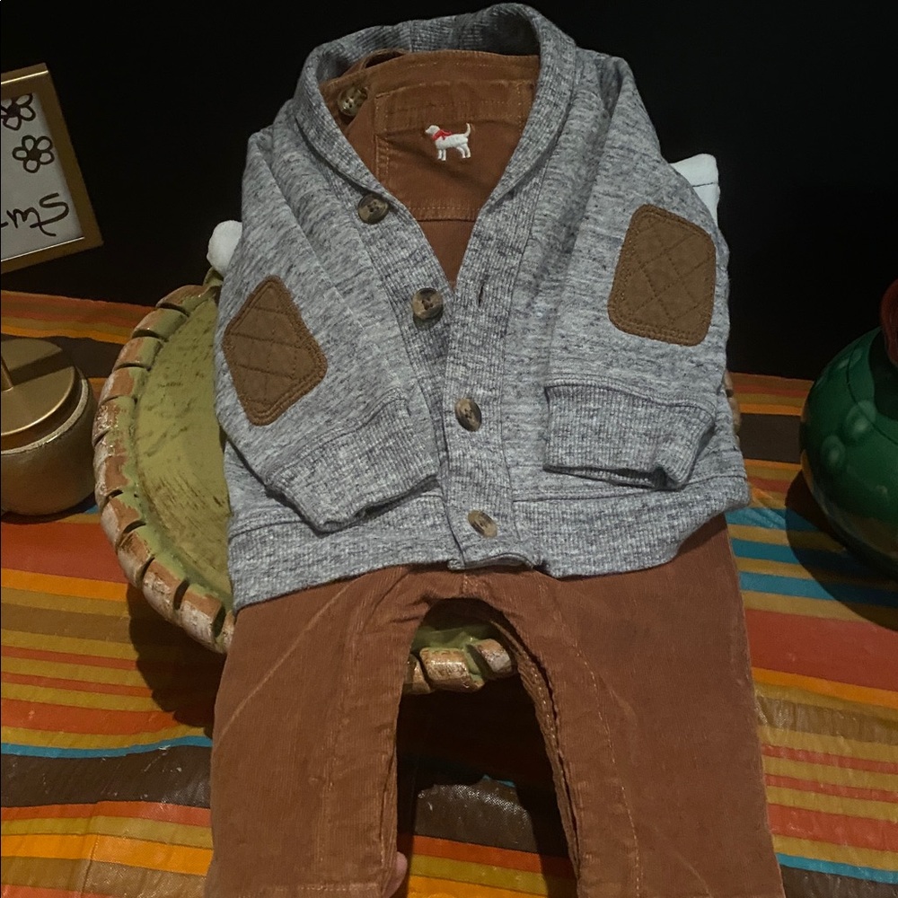 Crown & Ivory Corduroy Overalls with H&M Jacket w/patched elbows! SZ 3M